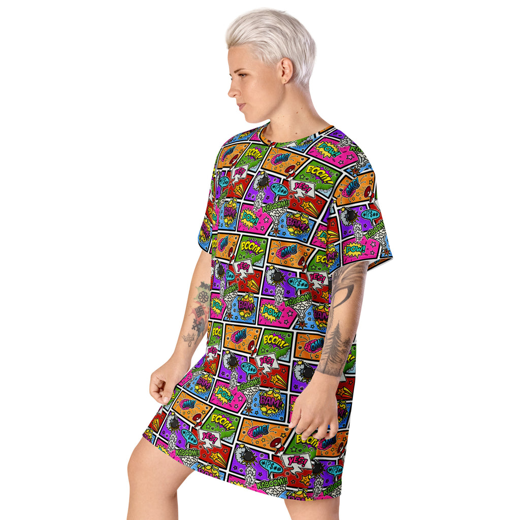 Unisex Multi-wear Tee Dress - 'Comic Chaos'