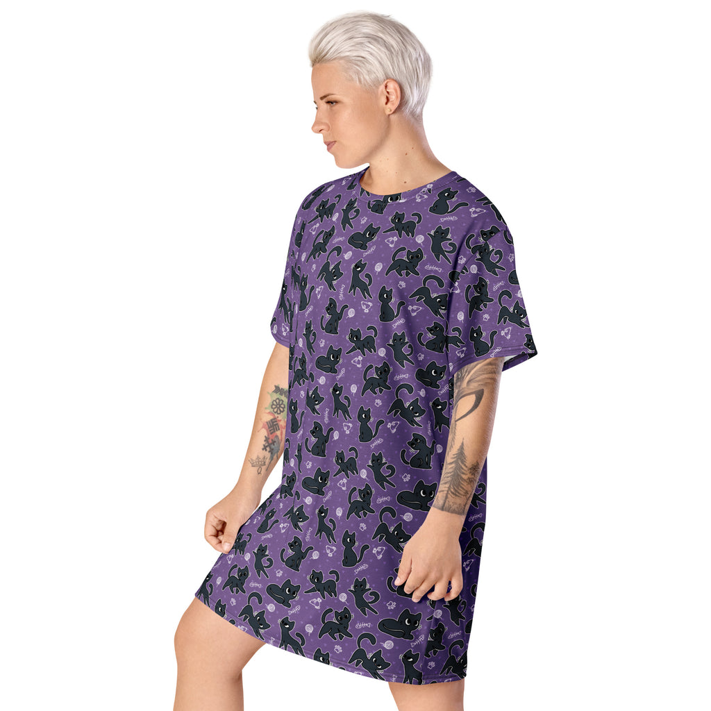 Unisex Multi-wear Tee Dress - 'Purrple Playtime'