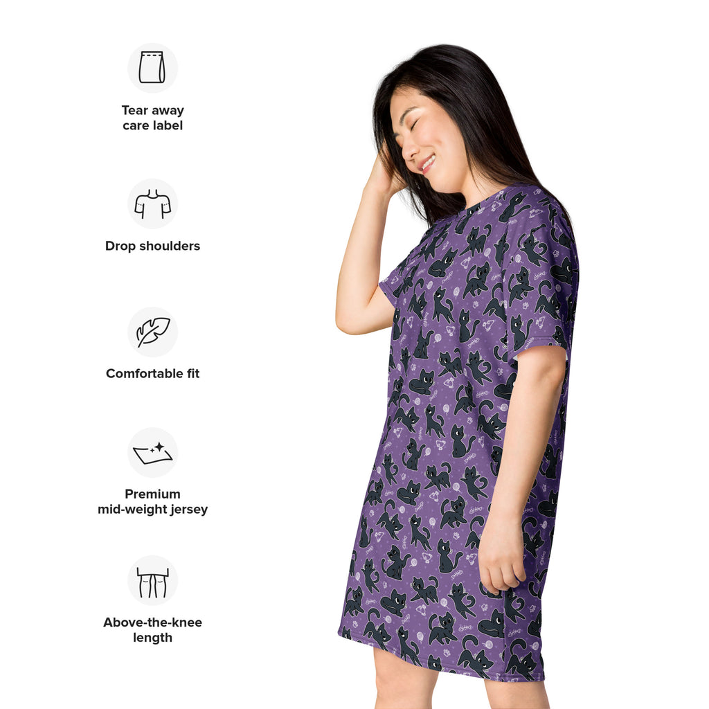 Unisex Multi-wear Tee Dress - 'Purrple Playtime'