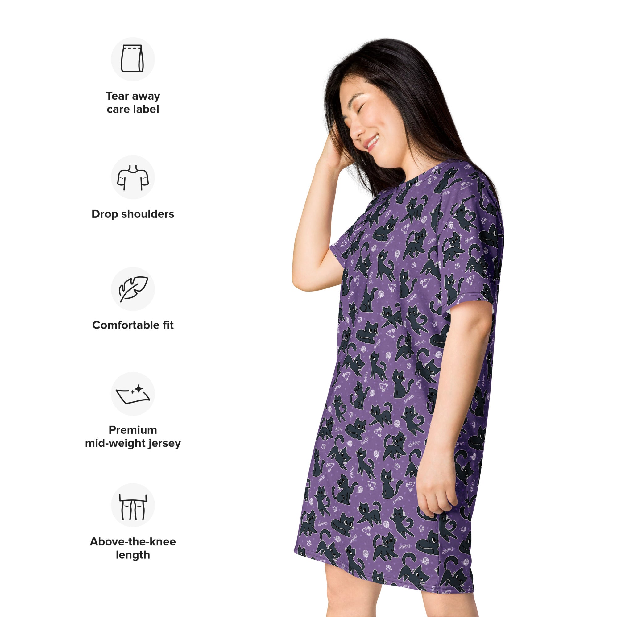 Unisex Multi-wear Tee Dress - 'Purrple Playtime'