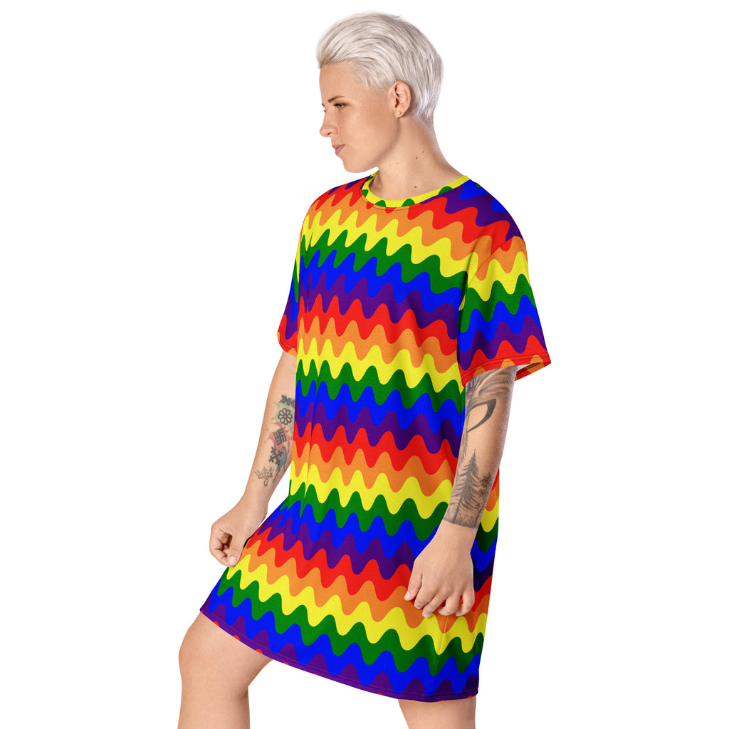 Unisex Multi-wear Tee Dress - 'Rainbow Waves'