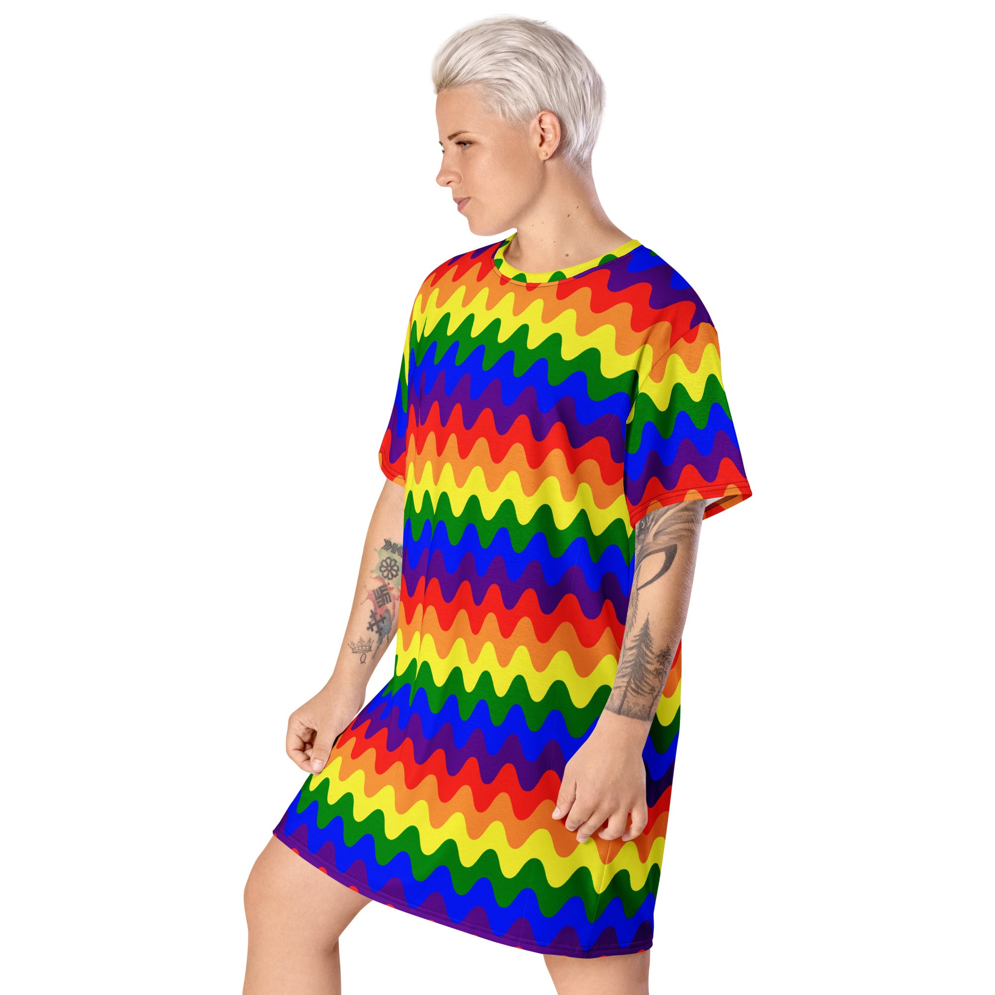 Unisex Multi-wear Tee Dress - 'Rainbow Waves'
