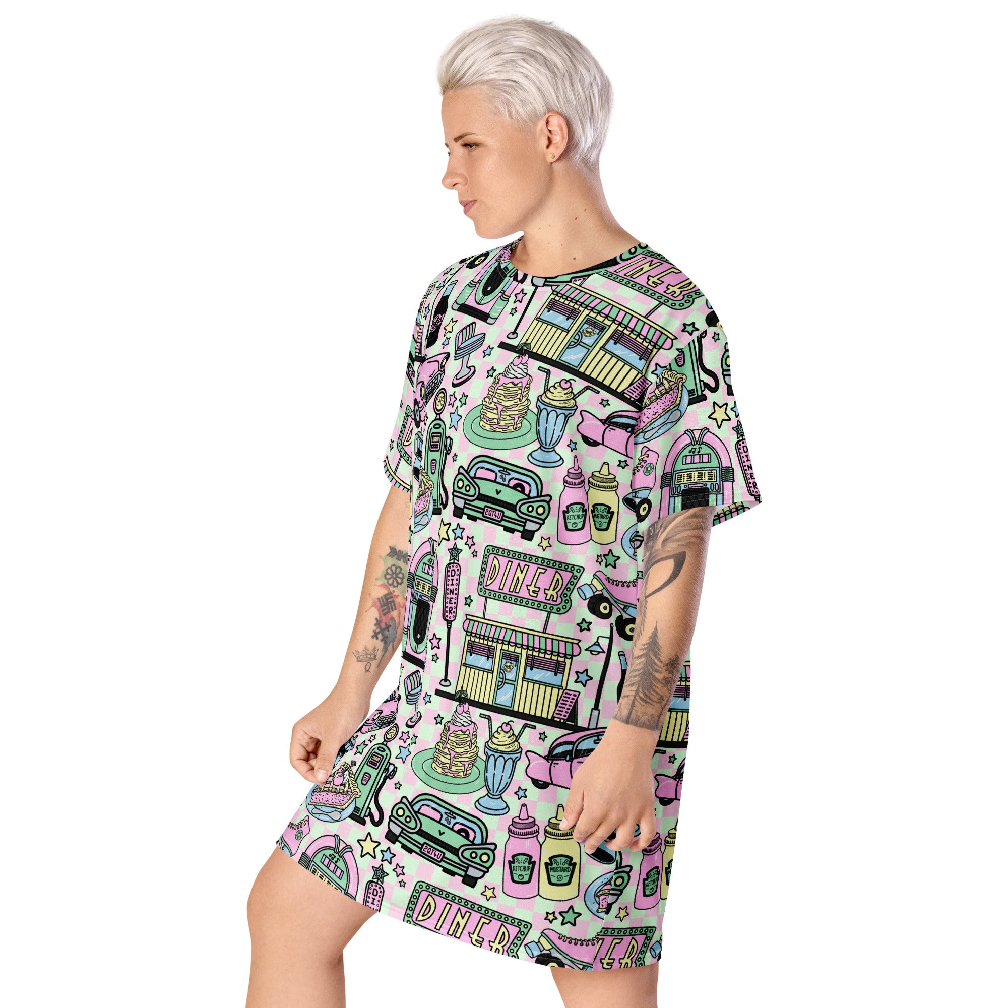 Unisex Multi-wear Tee Dress - 'Bubblegum Diner'