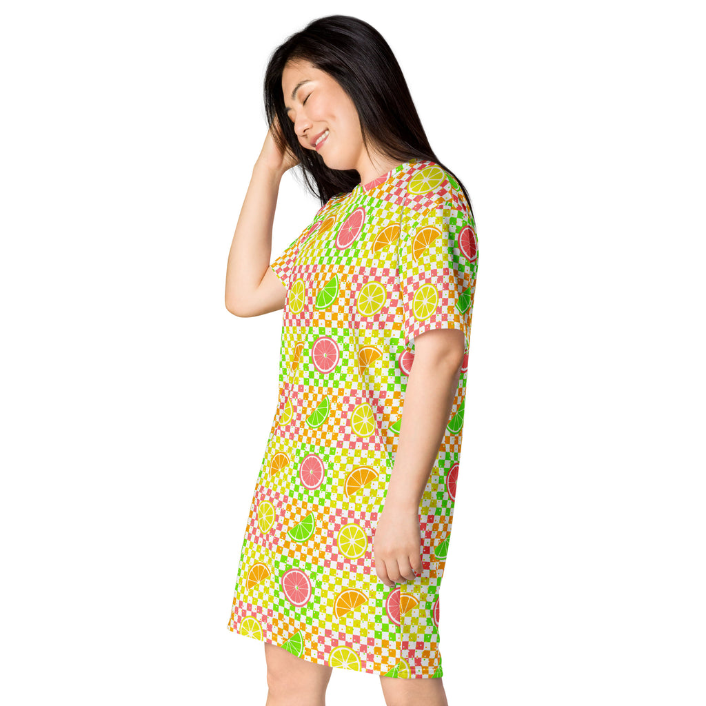 Unisex Multi-wear Tee Dress - 'Citrus Squares'