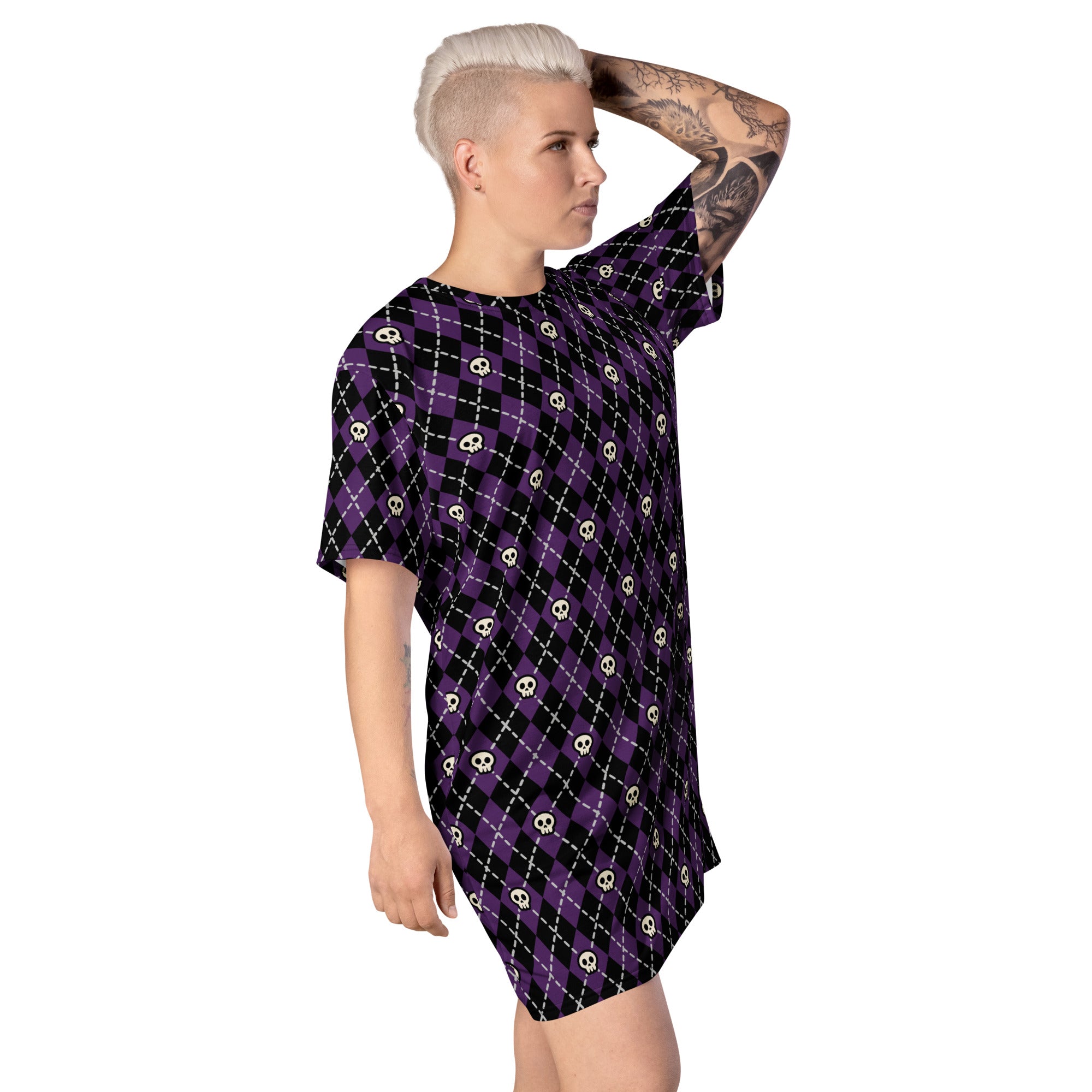 Unisex Multi-wear Tee Dress - 'Diamond Skulls'