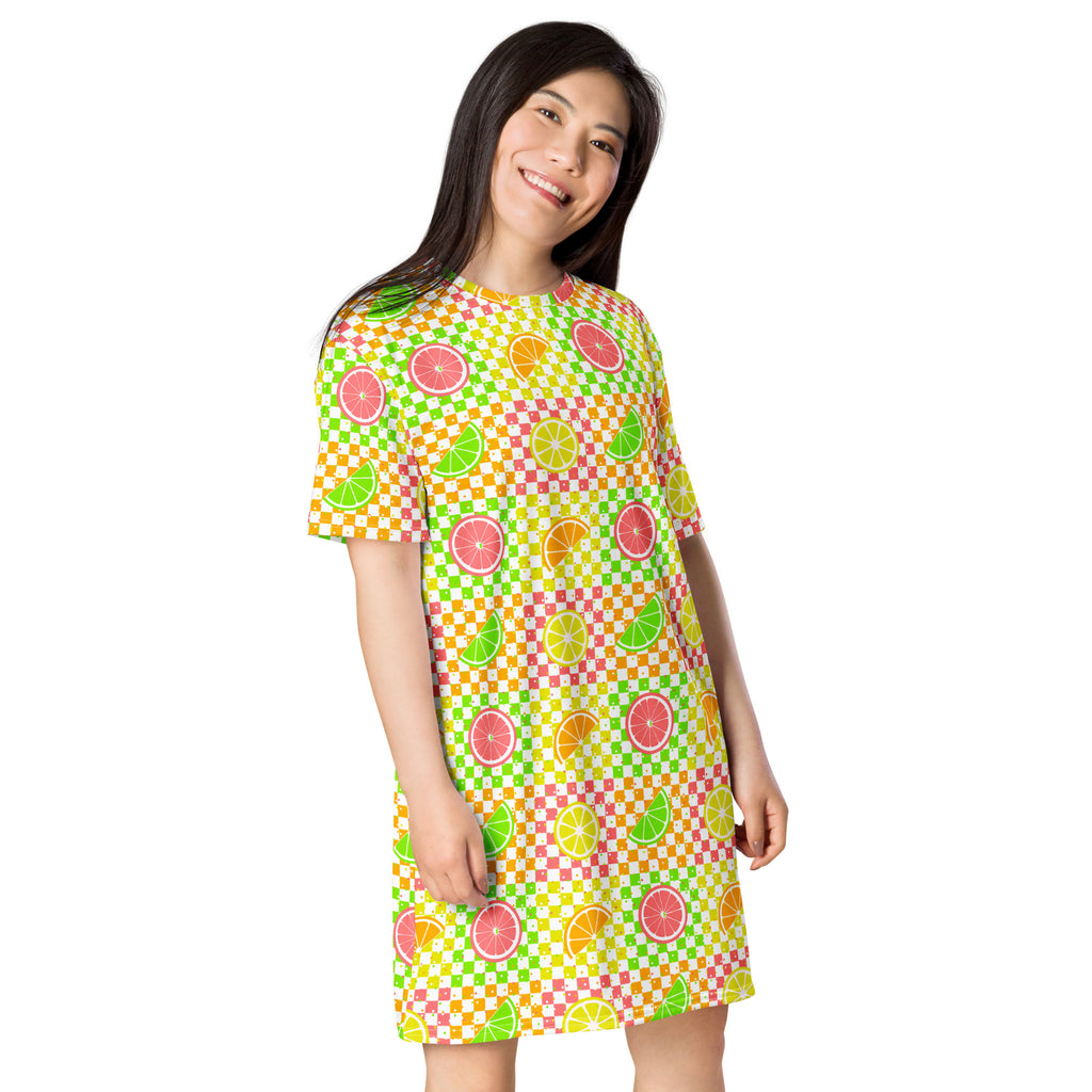Unisex Multi-wear Tee Dress - 'Citrus Squares'