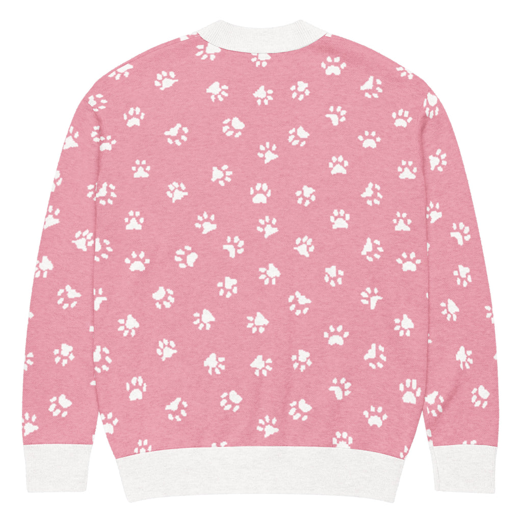 Unisex Relaxed Fit Knitted Cardigan - 'Pink Pawprints' Cardigan