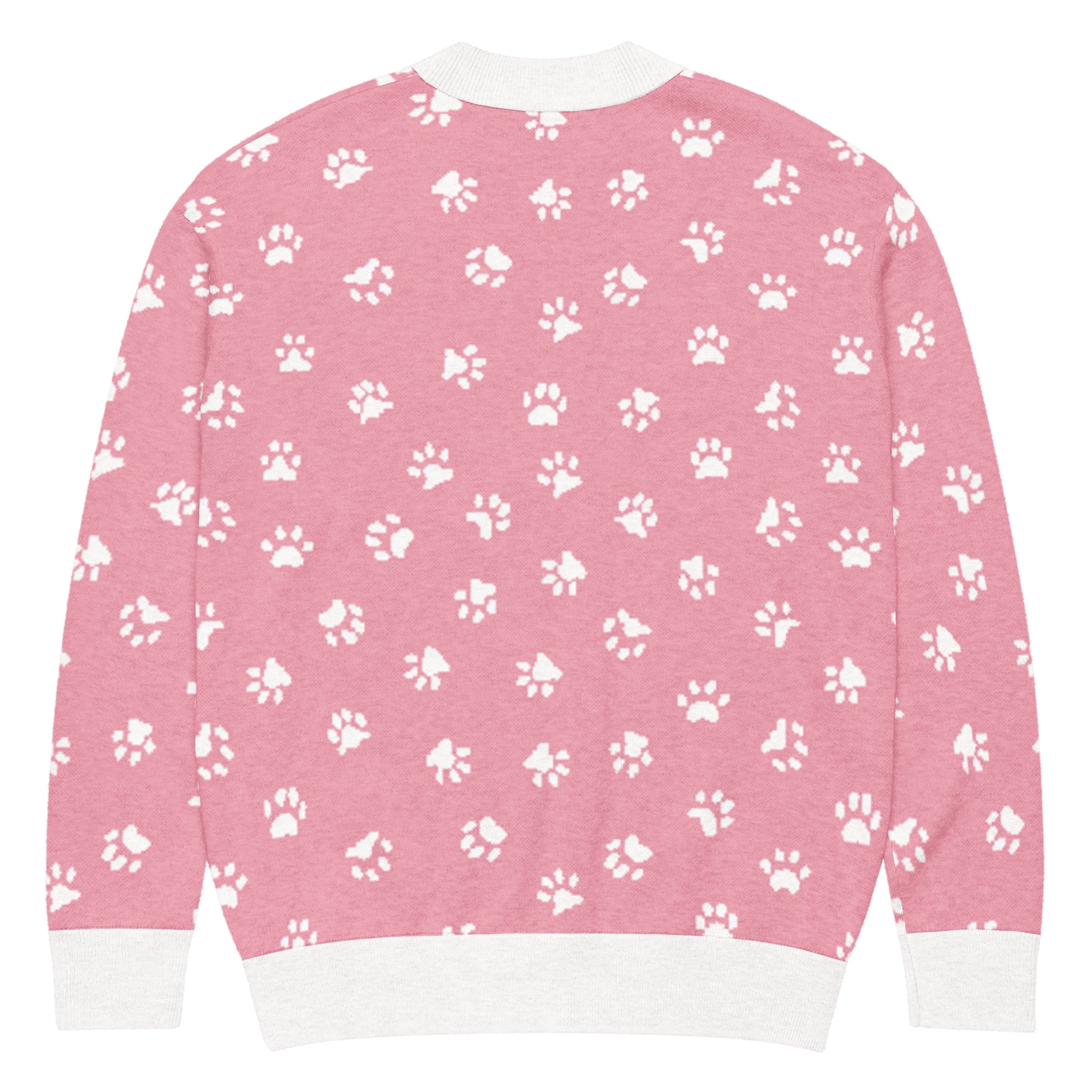 Unisex Relaxed Fit Knitted Cardigan - 'Pink Pawprints' Cardigan