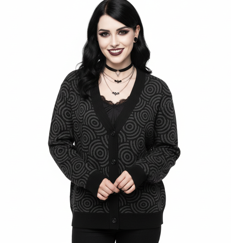 Unisex Relaxed Fit Knitted Cardigan - 'Liquorice Swirl' Cardigan