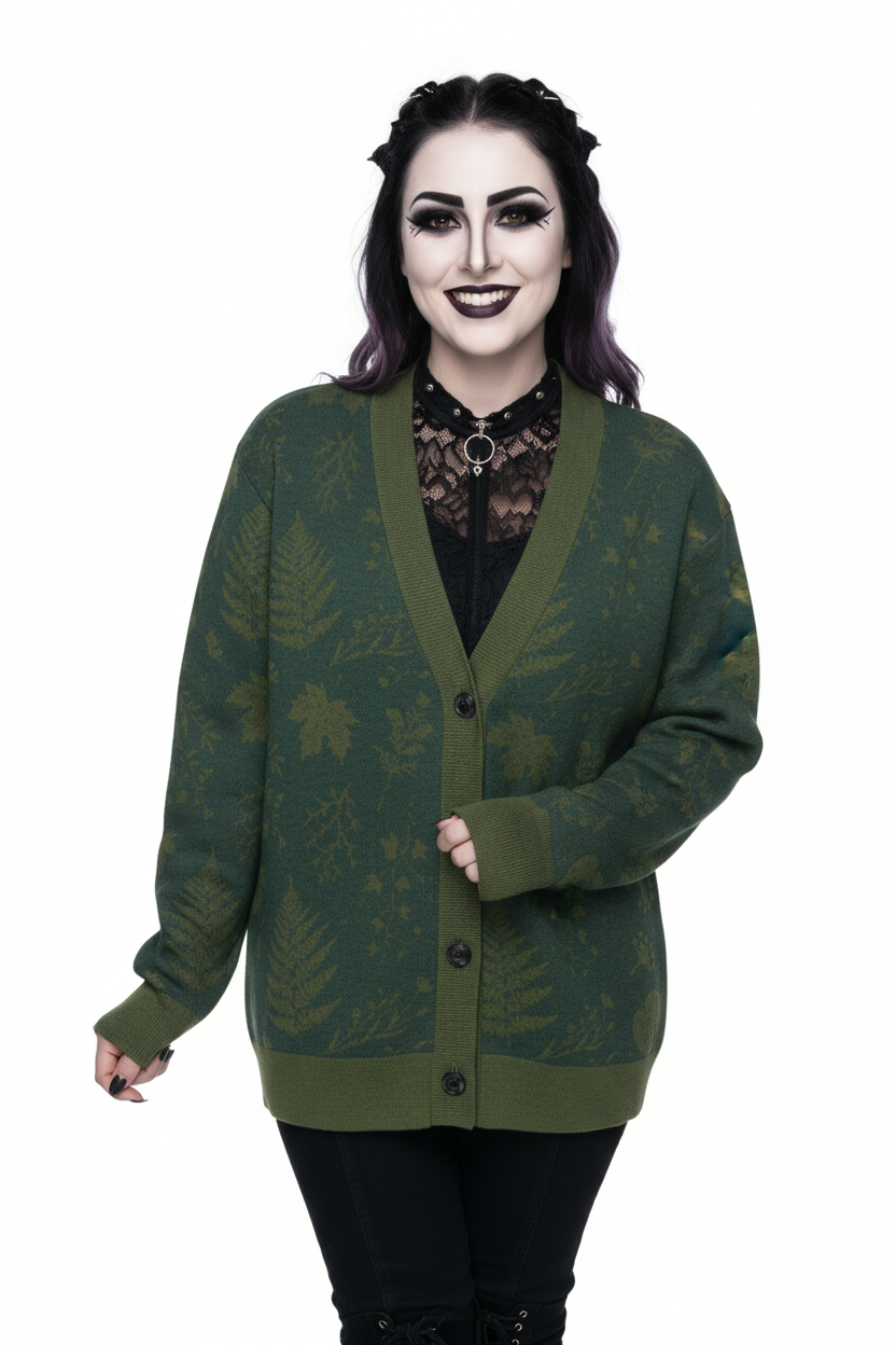 Unisex Relaxed Fit Knitted Cardigan - 'Dark Forest'