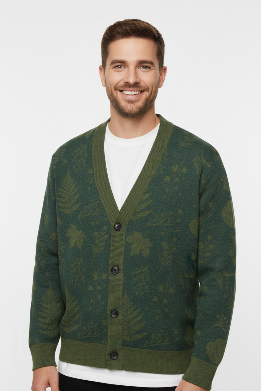 Unisex Relaxed Fit Knitted Cardigan - 'Dark Forest'