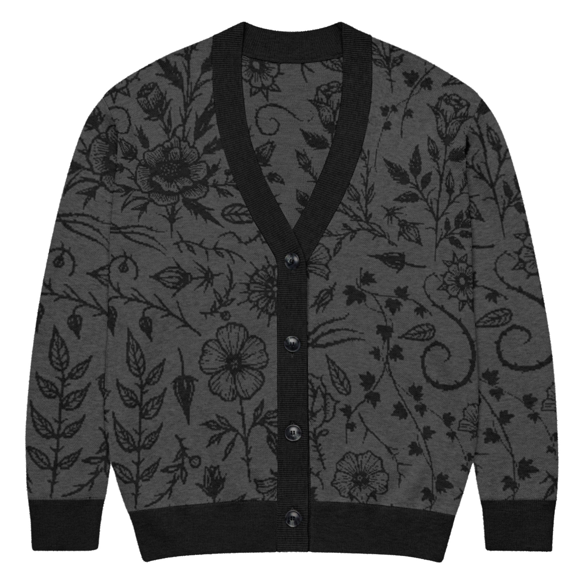 Unisex Relaxed Fit Knitted Cardigan - 'Gothic Garden' 2XS