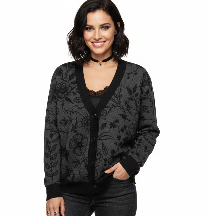 Unisex Relaxed Fit Knitted Cardigan - 'Gothic Garden'