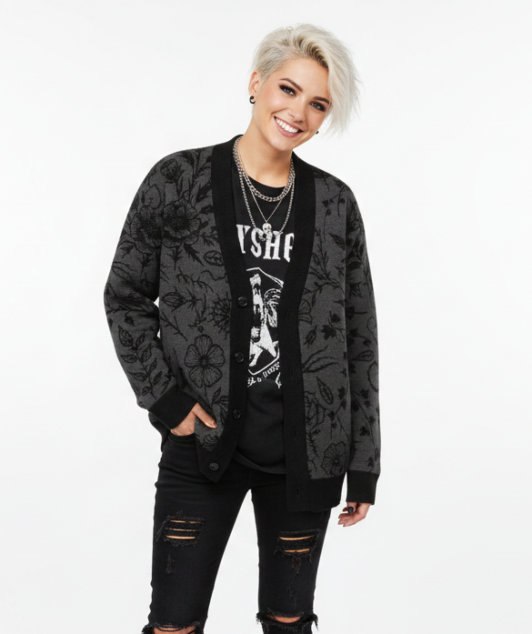 Unisex Relaxed Fit Knitted Cardigan - 'Gothic Garden'