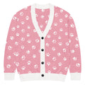 Unisex Relaxed Fit Knitted Cardigan - 'Pink Pawprints' 2XS Cardigan