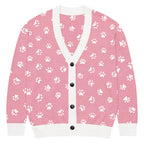 Unisex Relaxed Fit Knitted Cardigan - 'Pink Pawprints' 2XS Cardigan