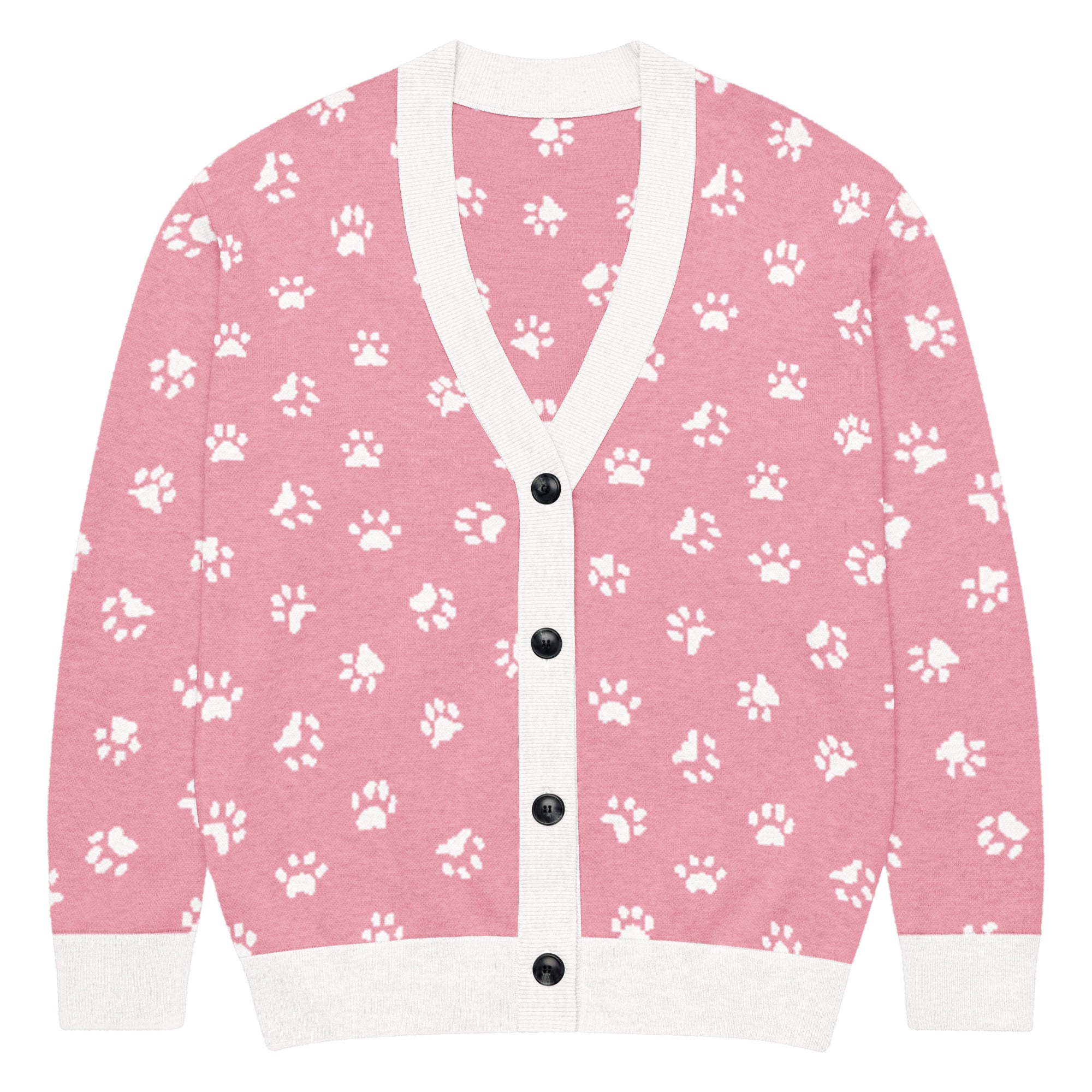 Unisex Relaxed Fit Knitted Cardigan - 'Pink Pawprints' 2XS Cardigan