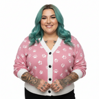 Unisex Relaxed Fit Knitted Cardigan - 'Pink Pawprints' Cardigan