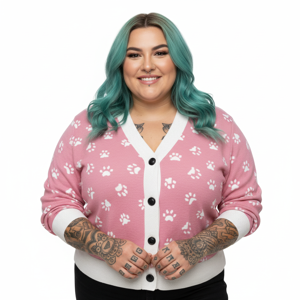 Unisex Relaxed Fit Knitted Cardigan - 'Pink Pawprints' Cardigan