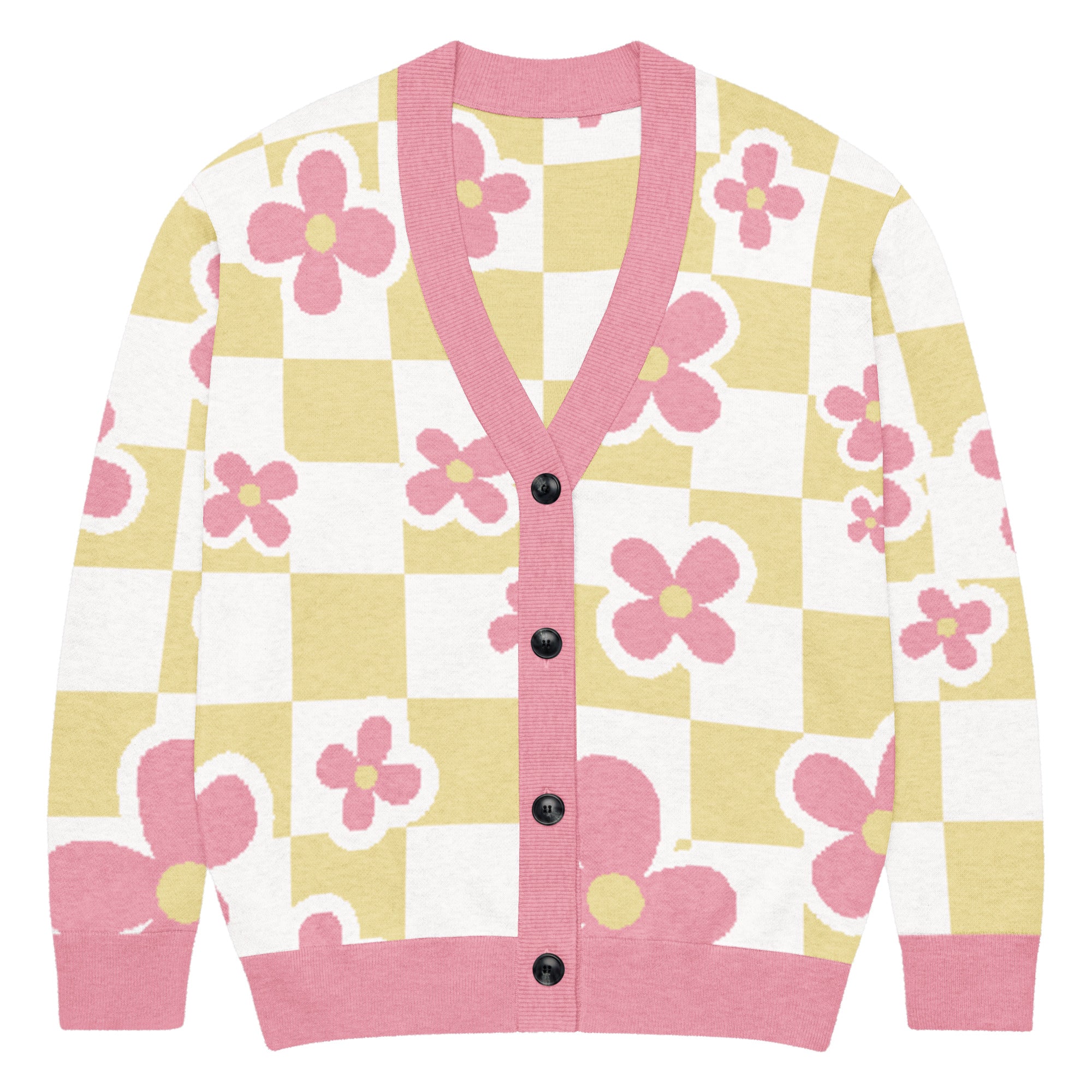 Unisex Relaxed Fit Knitted Cardigan - 'Strawberry Milk' 2XS Cardigan
