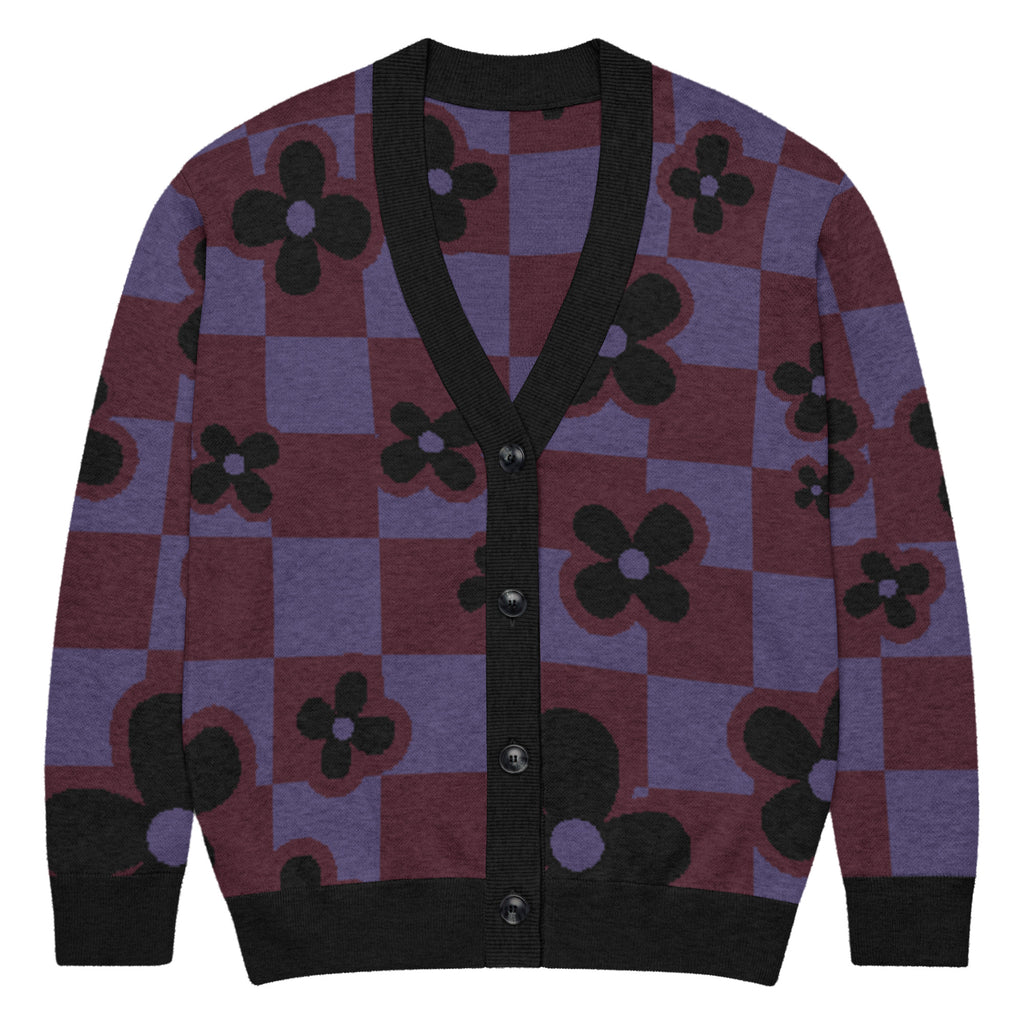 Unisex Relaxed Fit Knitted Cardigan - 'Night Violets' 2XS
