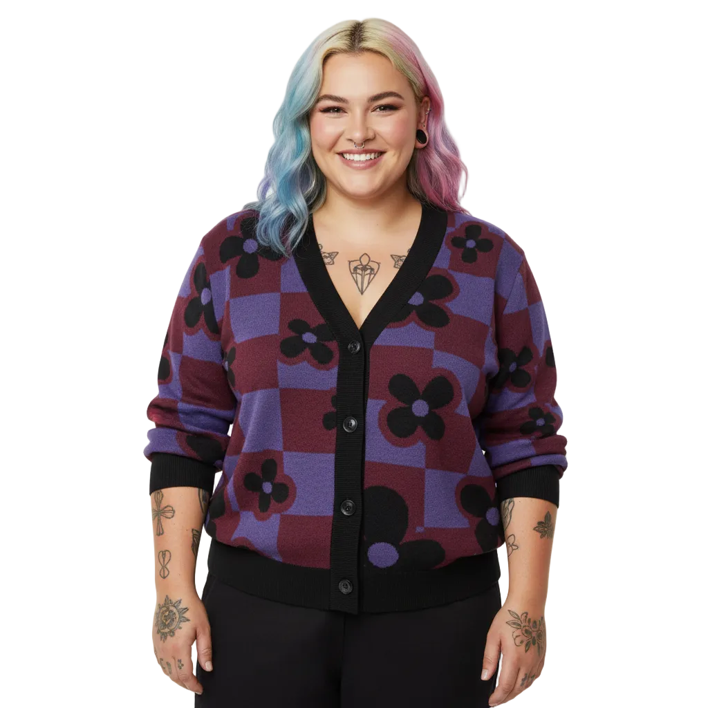 Unisex Relaxed Fit Knitted Cardigan - 'Night Violets'