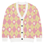 Unisex Relaxed Fit Knitted Cardigan - 'Diamond Skulls (Strawberry Lemonade)' 2XS Cardigan