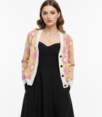 Unisex Relaxed Fit Knitted Cardigan - 'Diamond Skulls (Strawberry Lemonade)' Cardigan
