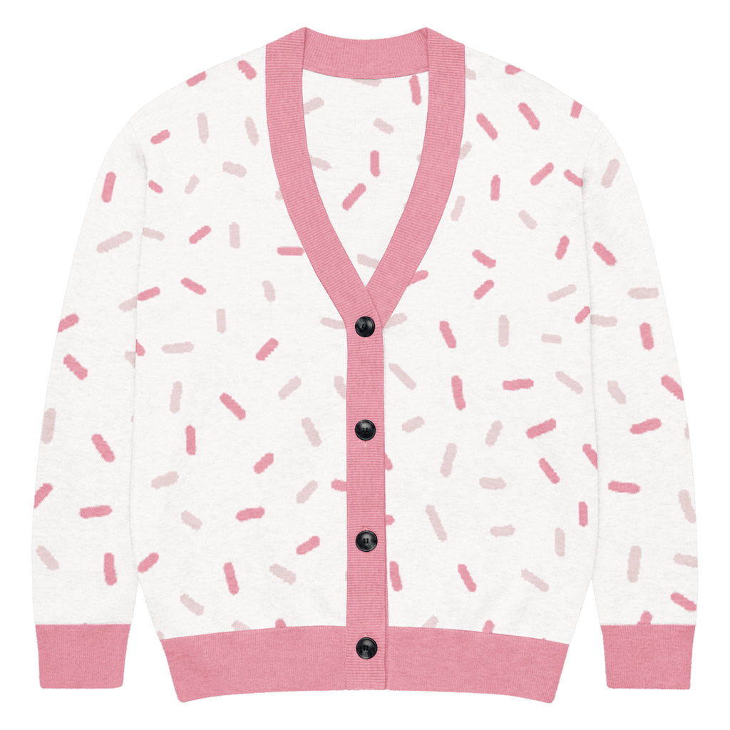 Unisex Relaxed Fit Knitted Cardigan - 'Strawberry Sprinkles' 2XS