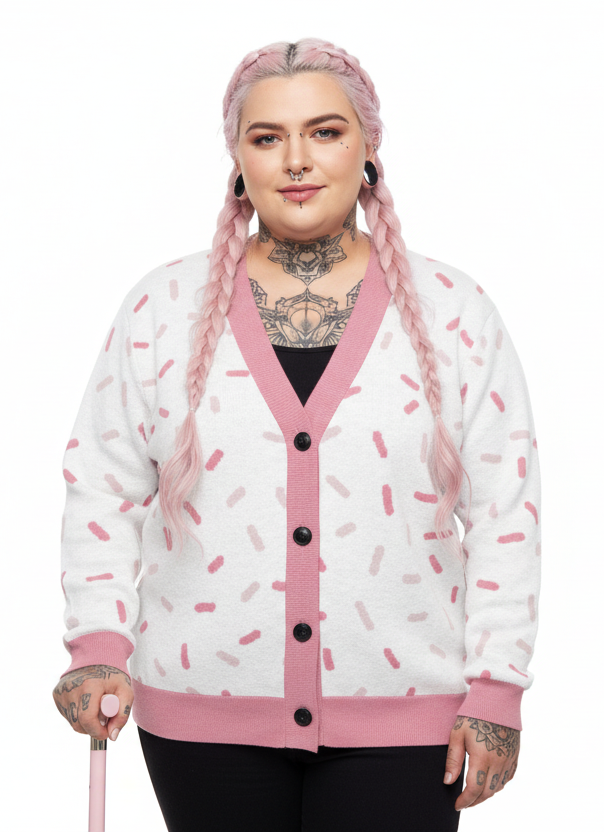 Unisex Relaxed Fit Knitted Cardigan - 'Strawberry Sprinkles'
