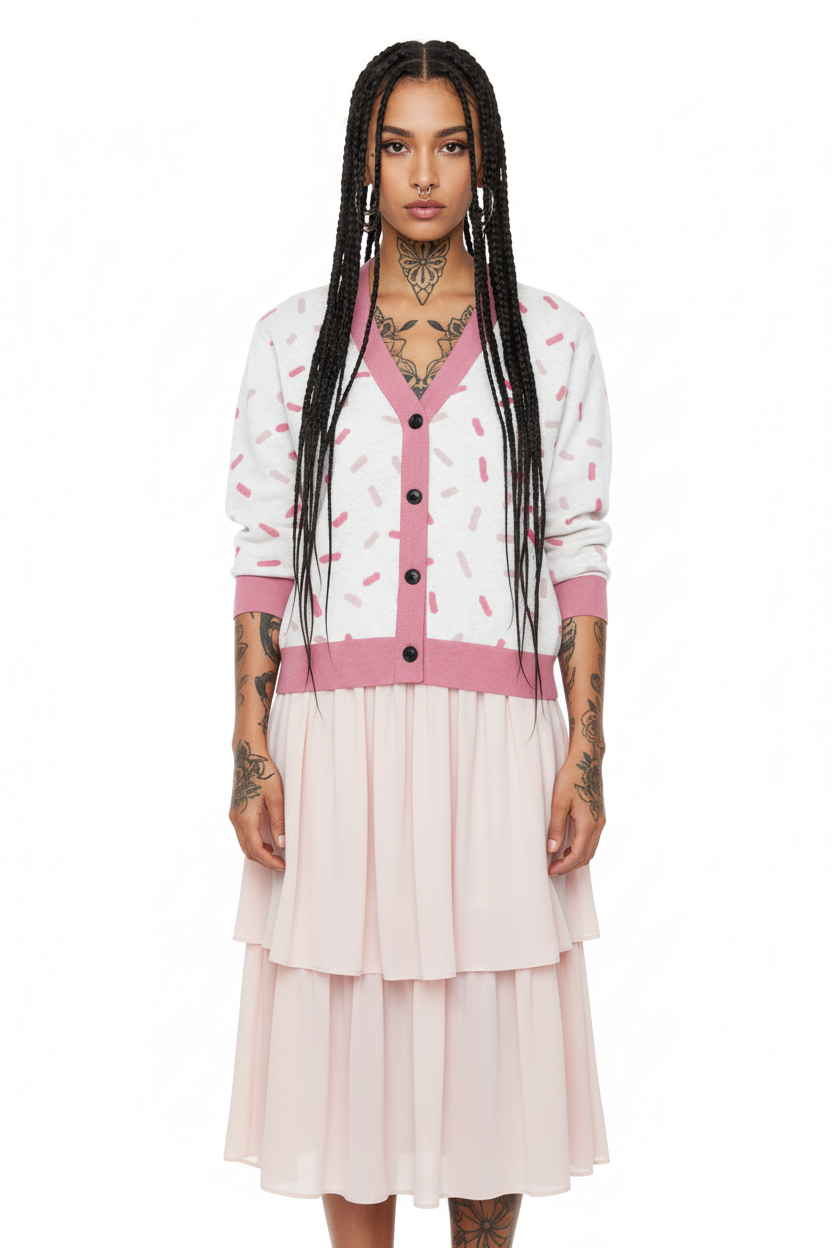 Unisex Relaxed Fit Knitted Cardigan - 'Strawberry Sprinkles'