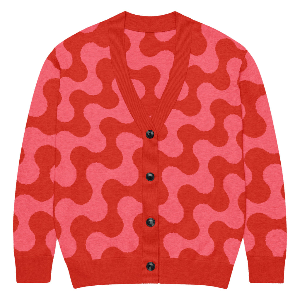 Unisex Relaxed Fit Knitted Cardigan - 'Strawberry Salsa' 2XS Cardigan