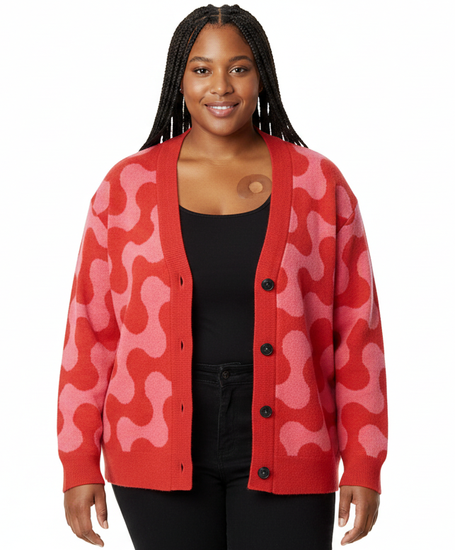 Unisex Relaxed Fit Knitted Cardigan - 'Strawberry Salsa' Cardigan