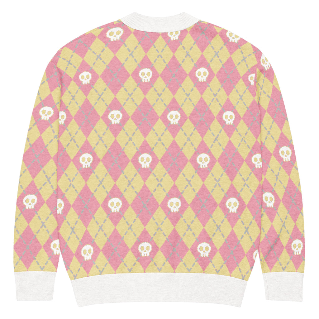 Unisex Relaxed Fit Knitted Cardigan - 'Diamond Skulls (Strawberry Lemonade)' Cardigan