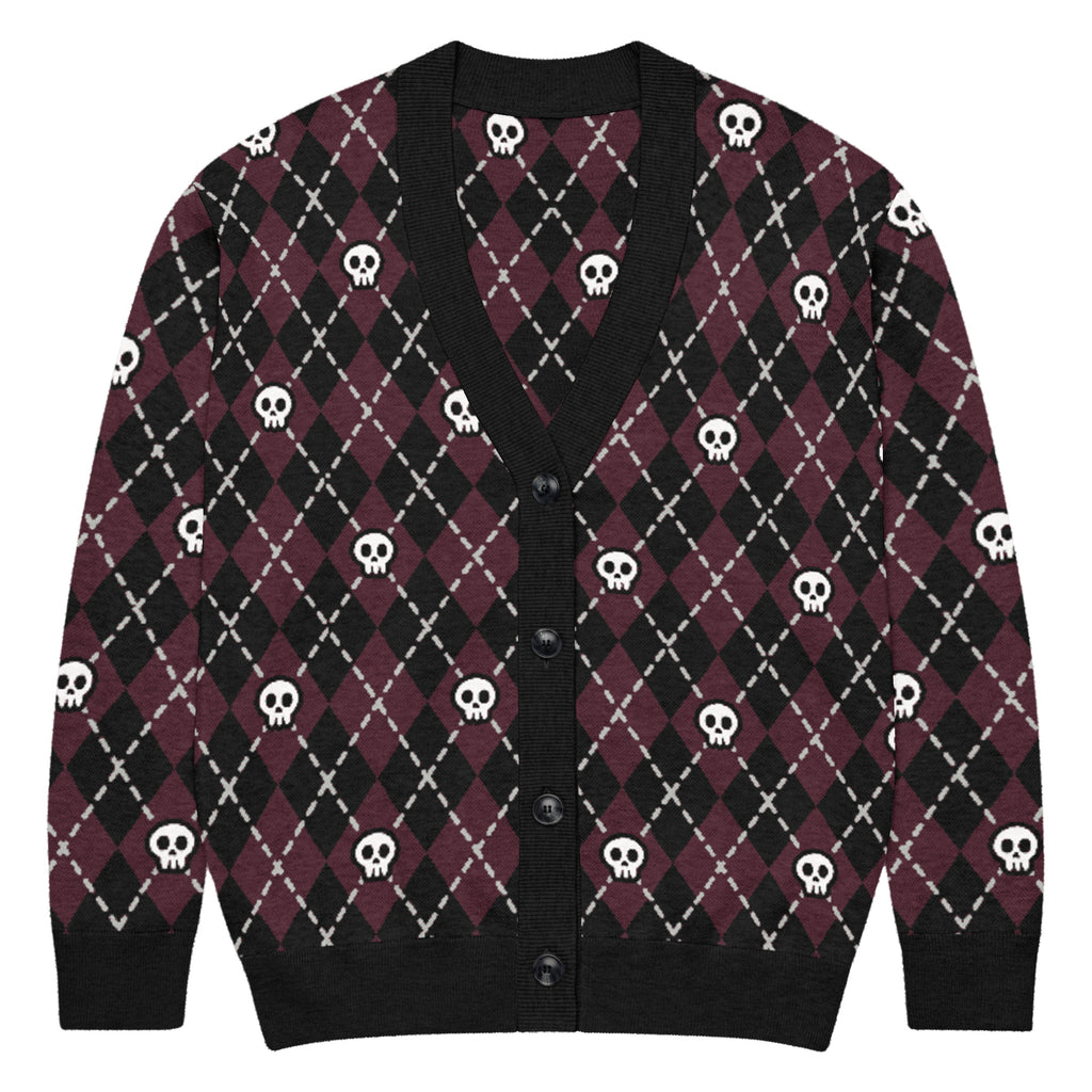 Unisex Relaxed Fit Knitted Cardigan - 'Diamond Skulls' 3XL