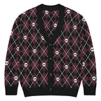 Unisex Relaxed Fit Knitted Cardigan - 'Diamond Skulls' 3XL