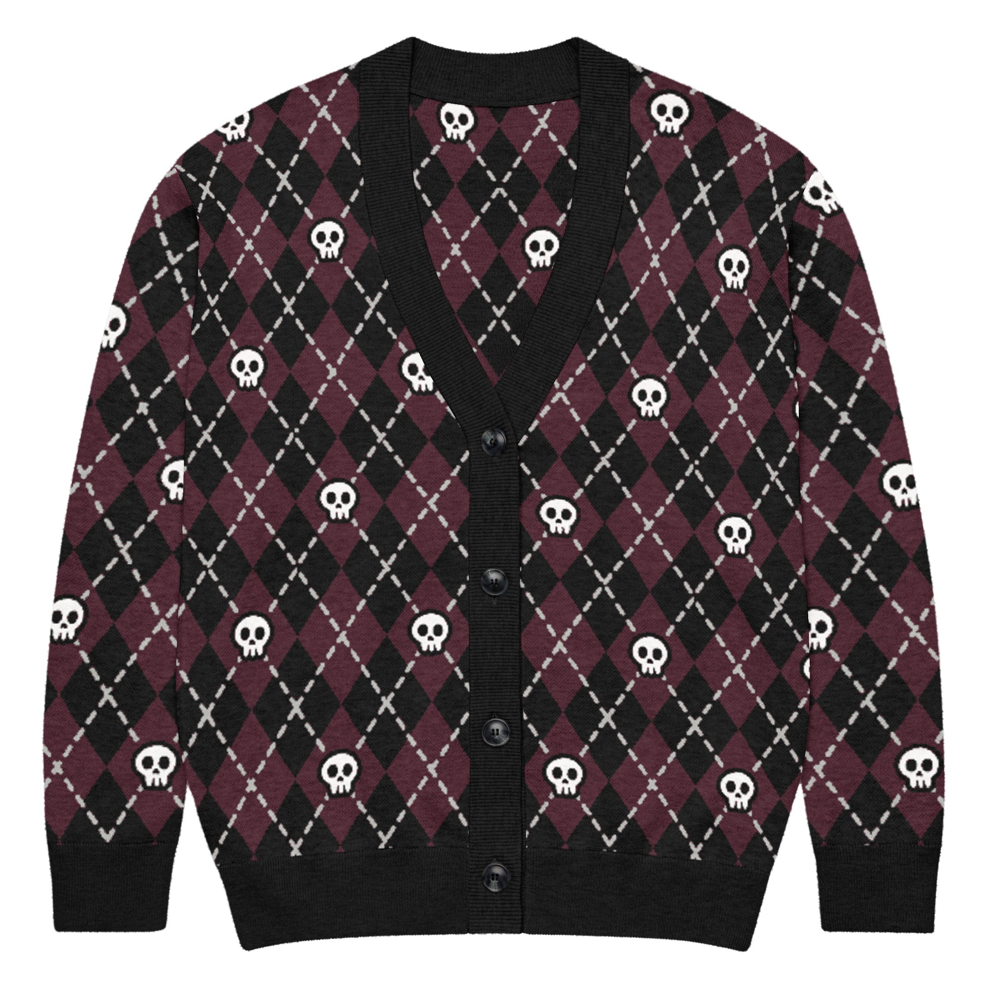 Unisex Relaxed Fit Knitted Cardigan - 'Diamond Skulls' 3XL
