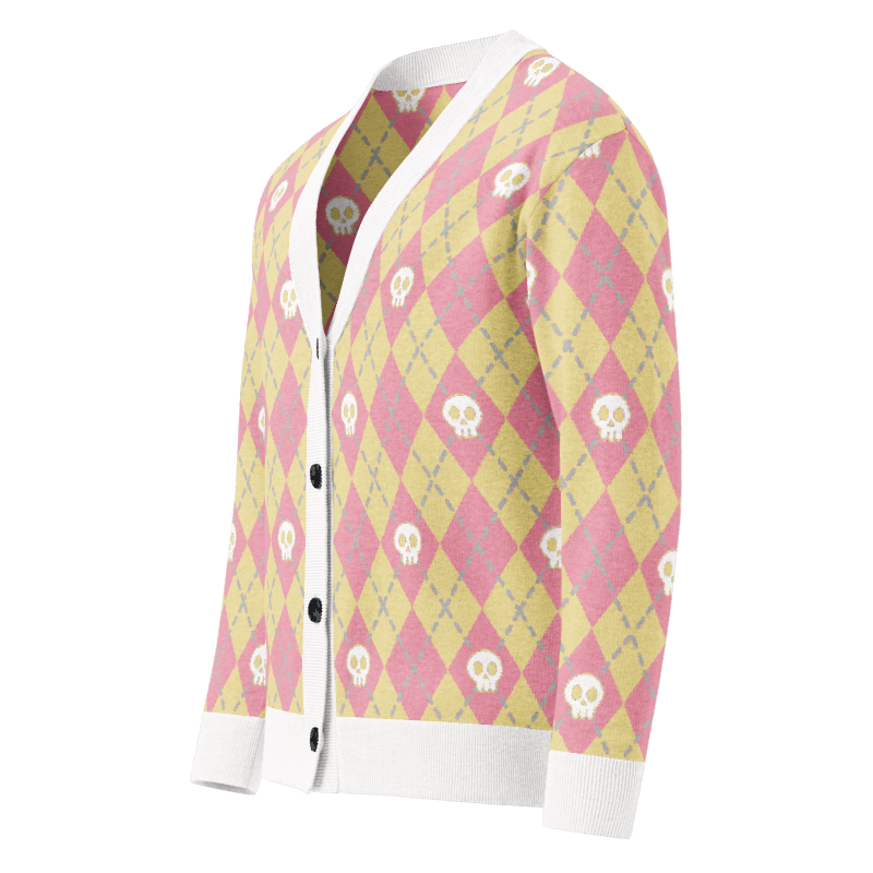 Unisex Relaxed Fit Knitted Cardigan - 'Diamond Skulls (Strawberry Lemonade)' Cardigan