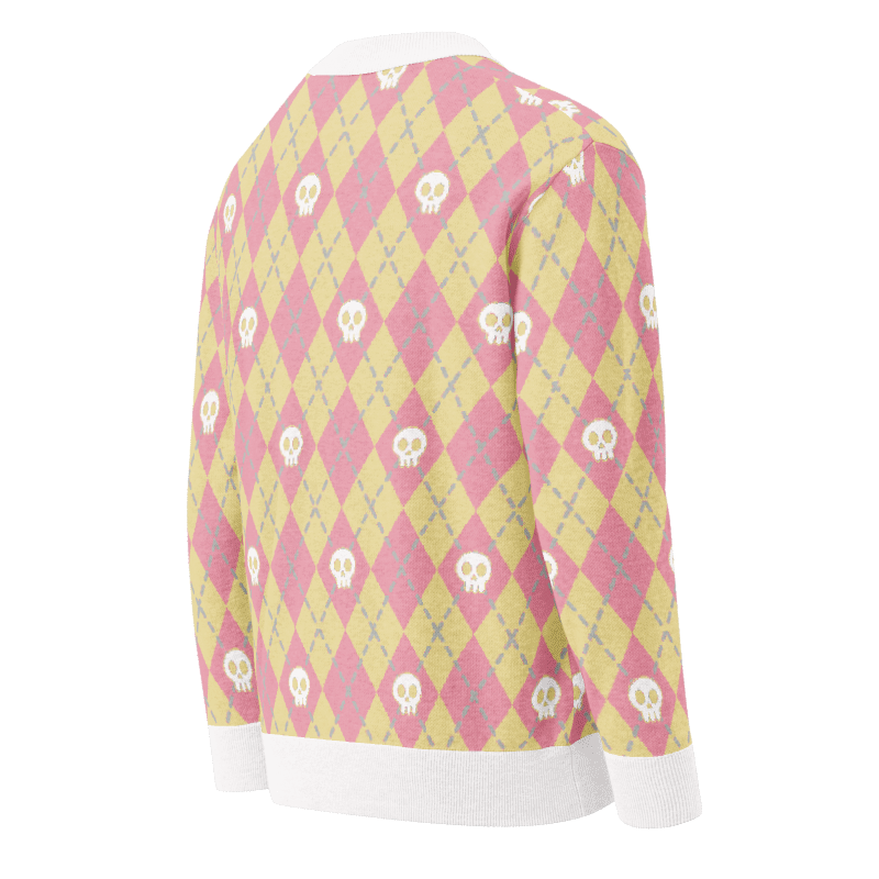 Unisex Relaxed Fit Knitted Cardigan - 'Diamond Skulls (Strawberry Lemonade)' Cardigan