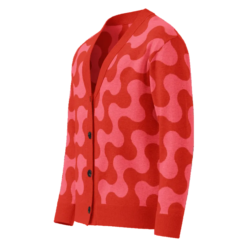 Unisex Relaxed Fit Knitted Cardigan - 'Strawberry Salsa' Cardigan