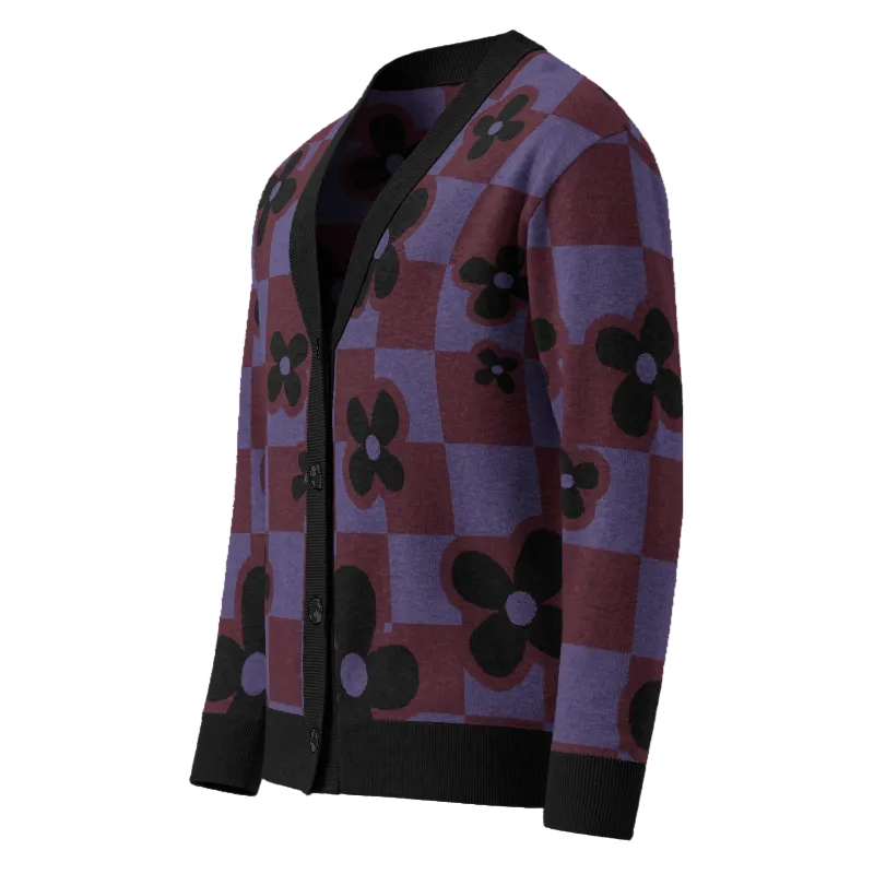 Unisex Relaxed Fit Knitted Cardigan - 'Night Violets'