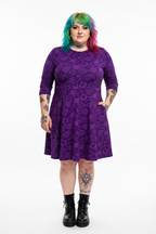 Long Sleeve Pocket Flare Dress - 'Purple Planets' Long Sleeve Dress