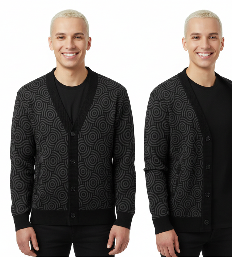 Unisex Relaxed Fit Knitted Cardigan - 'Liquorice Swirl' Cardigan