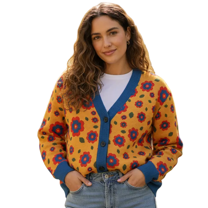 Unisex Relaxed Fit Knitted Cardigan - 'Petal Pop' Cardigan